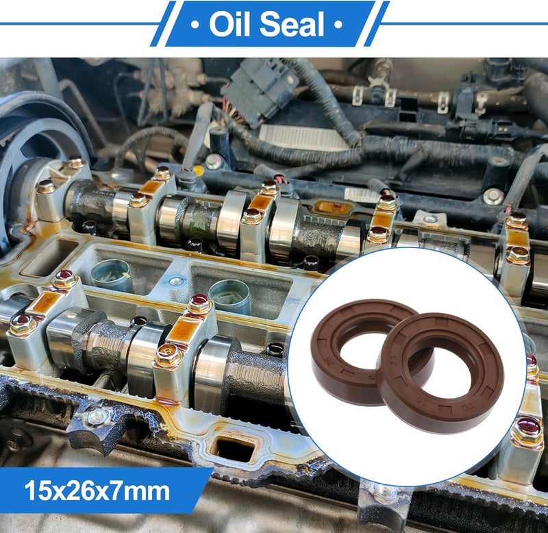 VekAuto Universal Oil Seal TC Double Lip W Steel Spring Seal Ring Rotary Shaft Seal 15x26x7mm High Pressure FKM Rubber Brown 2 Pcs - Image 2